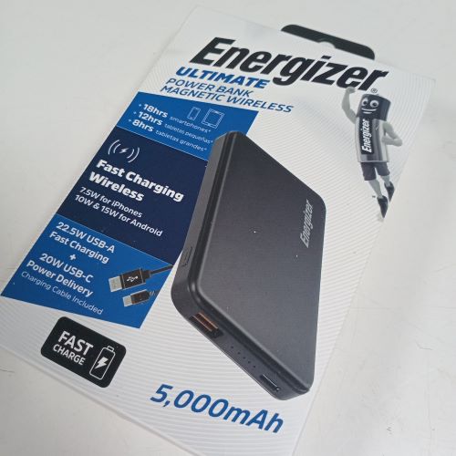 Power Bank Energizer Cargador Magnetico Inalambrico Portatil 5000mah Led Negro 20W